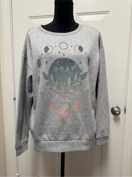 Roxy Sweaters - Roxy Light Gray Crewneck Sweatshirt with Branded Metal Accent